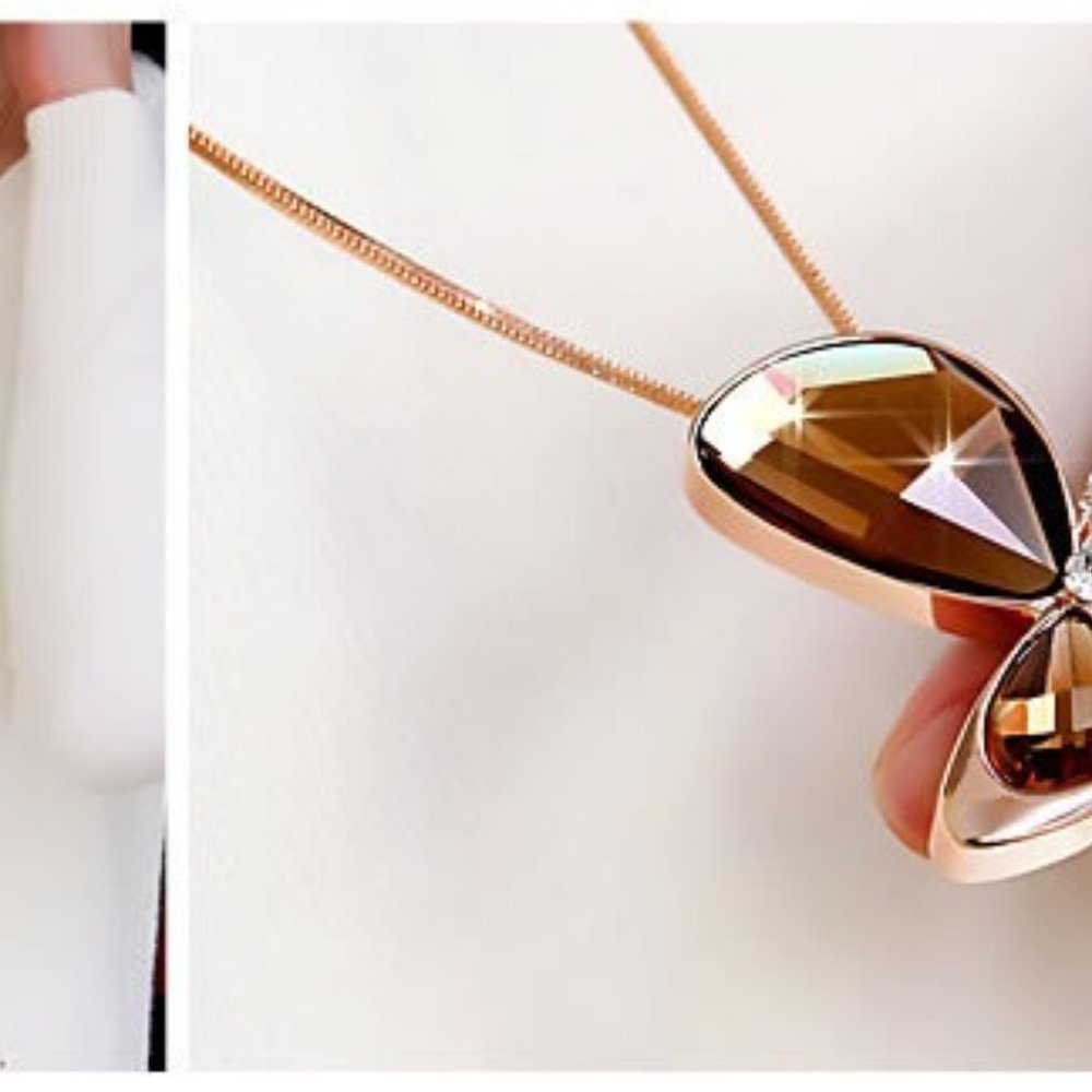 Rose Gold Plated Long Crystal Necklace - Picture 5 of 8